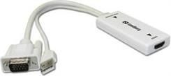 Adapter video Sandberg 50878, nga VGA në HDMI, me USB dhe audio 3.5 mm, i bardhë