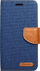 Këllëf libër Futera Jeans Canvas për iPhone 16, me xhepa për karta, funksion stand, blu