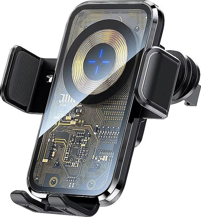 Mbajtës veture RoGer X11, karikim wireless 15W, për telefona 4.7" deri 8.9", i zi