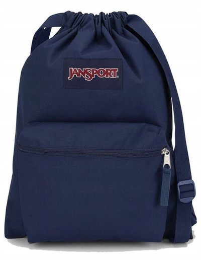 Çantë shpine Jansport Drawsack, me shtrëngim me litar, xhep me zinxhir, blu navy