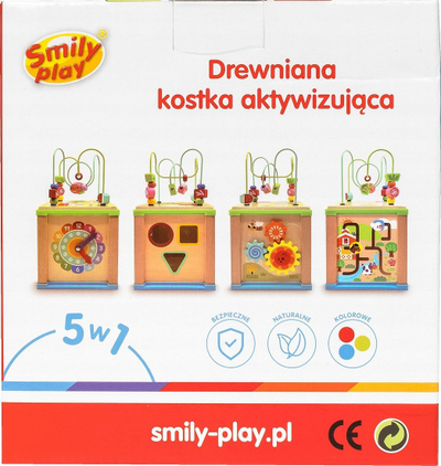 Lodër kube aktiviteti druri Smily Play 5 në 1, edukative, shumëngjyrëshe