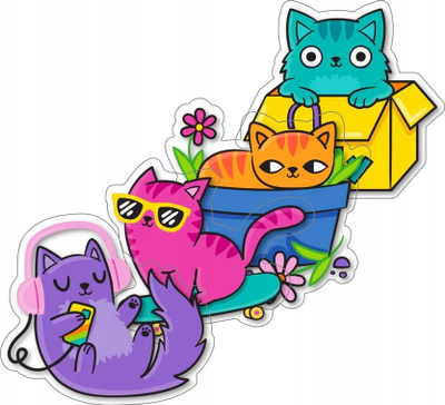 Ngjitëse vinili Ooly Stickiville Silly Kitties, set 4 copë, që s’i hyn uji, shumëngjyrëshe