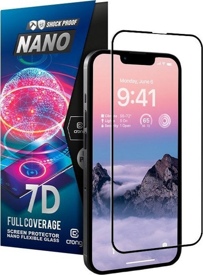 Folie mbrojtëse Crong 7D Nano Flexible Glass, xham hibrid 9H për iPhone 14 Pro, e tejdukshme