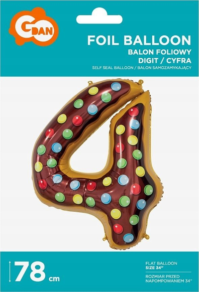 Balon folie GoDan numri 4 Biskota, 78cm, me shumë ngjyra