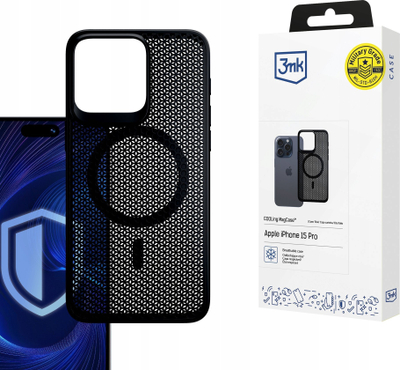 Maskë mbrojtëse 3MK COOLing MagCase për iPhone 15 Pro, kompatibile MagSafe, transparente