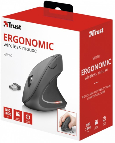 Mouse vertikal Trust Verto 22879, pa tela, 1600 dpi, gri