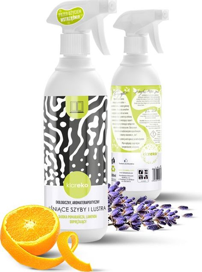 Средство за чистење стакло Klareko Shiny Windows and Mirrors, лаванда и сладок портокал, 500 ml
