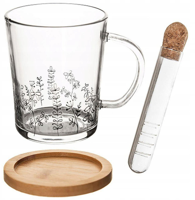 Set filxhani xhami Orion, kullesë çaji, nënfilxhan bambu, 400ml, transparent