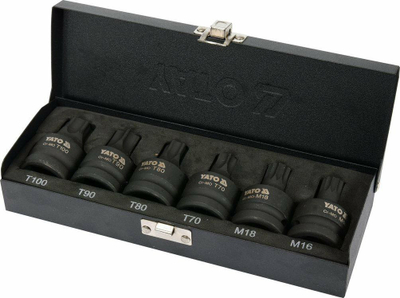 Set kokash goditëse Yato Torx Spline 3/4", 6 copë, çelik Cr-Mo, të zeza