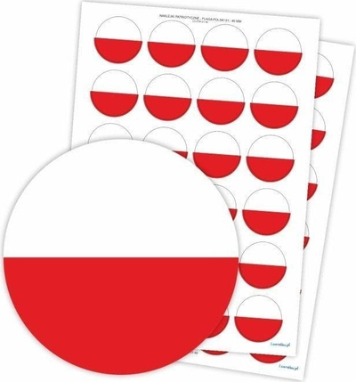 Stikera patriotike LearnHow, flamuri i Polonisë, 48 copa, diametër 40mm