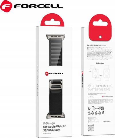 Rrip ore FORCELL F-DESIGN FA13 për Apple Watch 42/44/45/49 mm, prej pëlhure, i zi