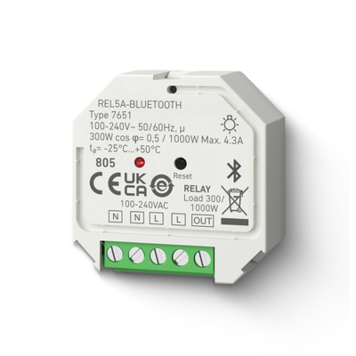 Relé inteligjente REL5A Bluetooth Mesh, modul muri, 220-240V, e bardhë