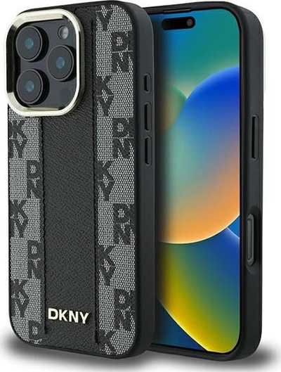Kapak telefoni DKNY PU Leather MagSafe për iPhone 16 Pro Max, me katrorë, i zi