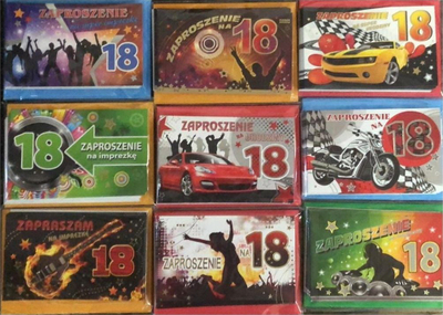 Kartolina ftesë Panorama Invitations 18 vjetor, 10 copë, me zarfe, me stoli të arta