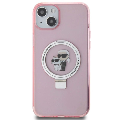 Mbulesë telefoni Karl Lagerfeld KLHMP15SHMRSKCP për iPhone 15 6.1", MagSafe me unazë Stand, rozë