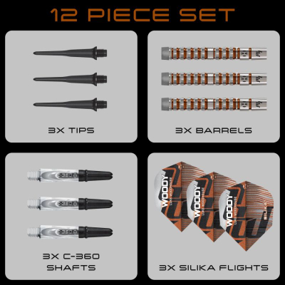 Shigjeta darts Luke Woodhouse Series 3, soft tip, 18g, argjendt me bakër