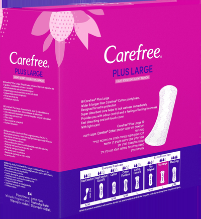 Peceta higjienike Carefree Plus Large Unscented, përditshme, 64 copë, të bardha