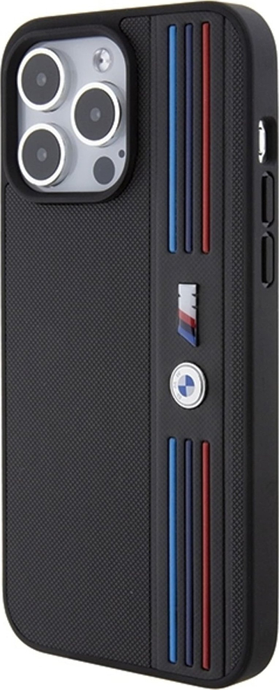 Këllëf telefoni BMW BMHCP15X22PPMK, iPhone 15 Pro Max 6.7", Tricolor M Collection, i zi