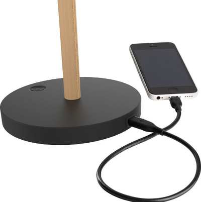 Llambë tavoline UNILUX VICKY, LED, me port USB, dru ahu dhe e zezë