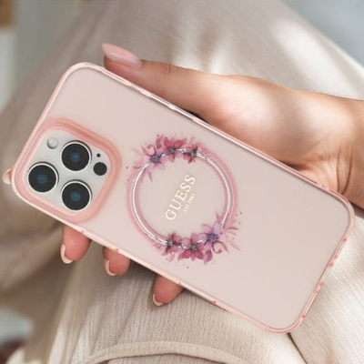 Mbulesë telefoni Guess GUHMP16LHFWFCU për iPhone 16 Pro 6.3", MagSafe, vjollcë me lule