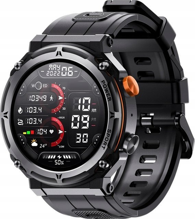 Smartwatch Veltori VT130-1, 1.39", Bluetooth 5.2, me rrip silikoni të zi