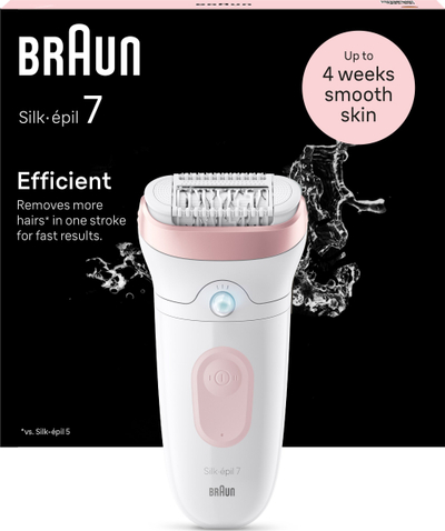 Epilator Braun Silk-épil 7 7-000, dry dhe wet, pa kabëll, i bardhë rozë