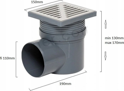 Kullues dyshemeje Drain, 15x15cm, dalje anësore 110mm, grilë inox