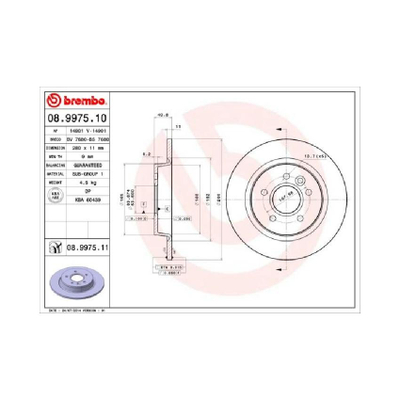 Disk frenimi Brembo 08.9975.11, 280 mm, mbrapa, gri