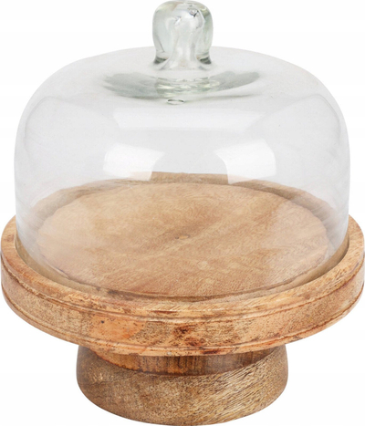 Stendë torte me kapak qelqi, dru dhe xham, 19x19x17 cm, transparente