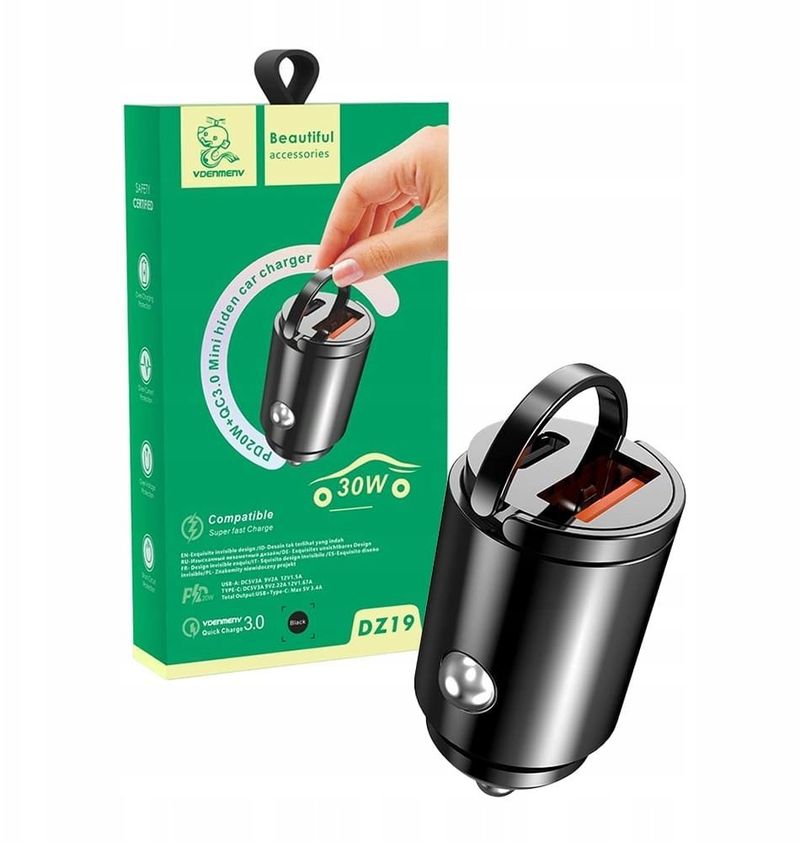 Karikues veture Denmen DZ19, 30W, USB dhe Type C, i zi