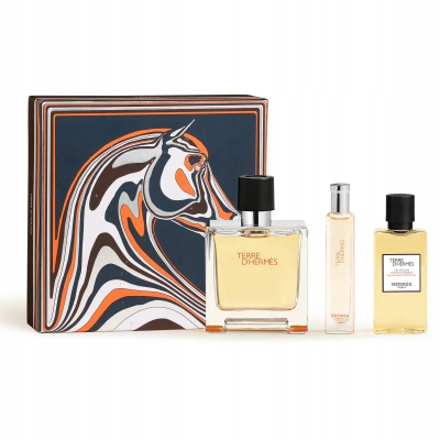 Set dhurate për burra Hermès Terre d'Hermès, parfum 75ml, parfum për udhëtim 15ml, xhel dushi 40ml