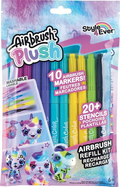 Set airbrush refill me markera dhe stencila për lodra pelushi, shumëngjyrësh