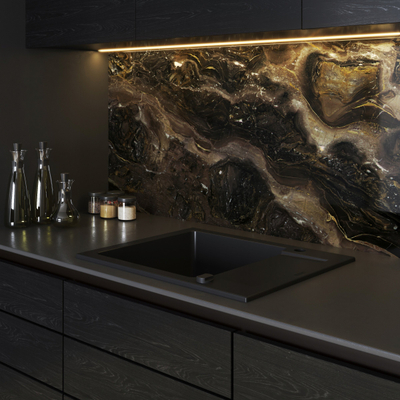 Set lavamani kuzhine Pyramis Mido 62x50 1B1D me rubinet Flexos, granit, Black Edition, i zi mat