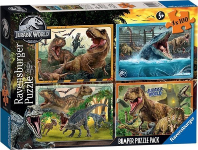 Puzzle Ravensburger 05619 Jurassic World, set 4x100 copa, shumëngjyrësh