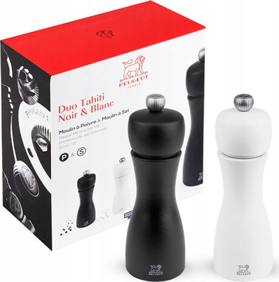 Set mulli për kripë edhe piper Peugeot Tahiti Duos, 6", dru ahu, të zinj