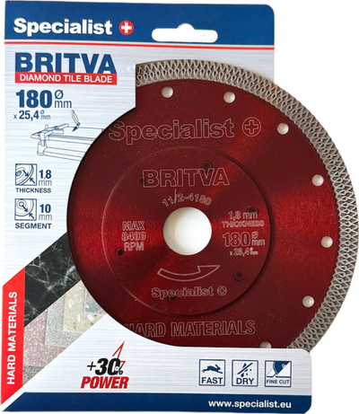 Disk diamant për pllaka Specialist Britva, 180mm, 1.8mm trashësi, i kuq