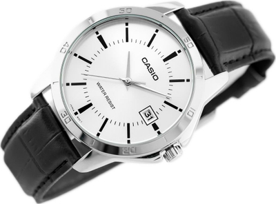 Orë dore Casio MTPV004L-7A, quartz analog, rrip lëkure, e zezë