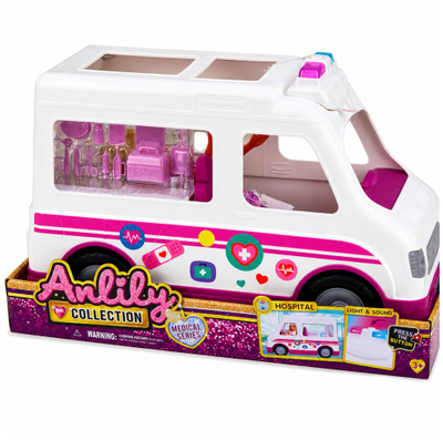 Set lodër LeanToys Anlily Doktor, kukull 30cm, autoambulancë me aksesorë, e bardhë rozë
