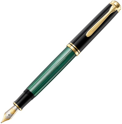 Pendë me bojë Pelikan Souverän 600, majë F 14K, me piston, jeshile me të zezë