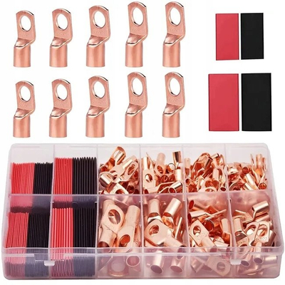 Set konektorësh unazorë dhe tuba termokurkur Eurokomp E6355, 150 copë, kuqe e zezë