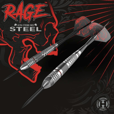 Shigjeta darts Harrows Rage Steel, majë çeliku, set 3 copë, argjendtë me të zezë