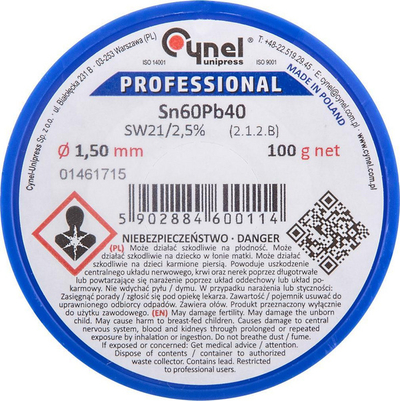 Set saldimi Cynel Professional Sn60Pb40, tel 1.5mm 100g, pastë 35ml