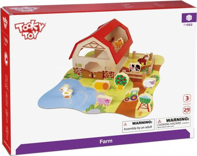 Lodër druri fermë Tooky Toy TY053, 26 copa, me bazë puzzle, shumëngjyrëshe