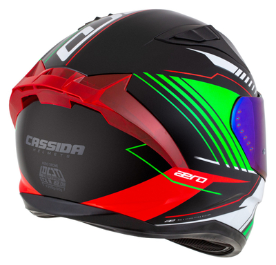 Helmë moto CASSIDA Aero Drome 2026, integrale, polikarbonat, e zezë perlë e kuqe jeshile e bardhë