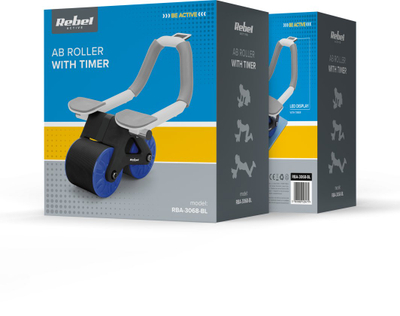 Pajisje për muskujt e barkut Rebel AB Roller Wheel AB-3, timer LED, deri 150kg, zi blu