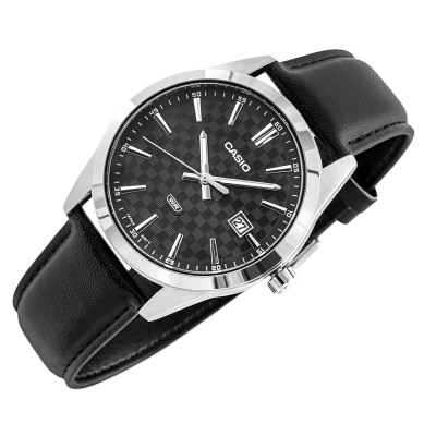 Ora dore Casio MTP-VD03L-1AUDF, analog, rrip lëkure, e zezë