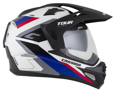 Helmetë moto CASSIDA Tour 2.0 X-tra, Pinlock ready, i bardhë blu kuqe zi