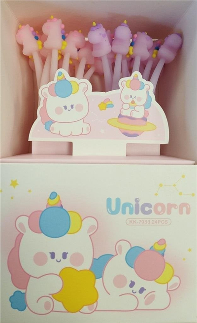 Set stilolapsa xheli FANDY Silky Unicorns, 24 copë, bojë blu