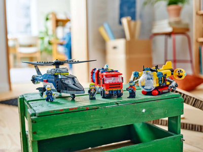 Lodër ndërtimi LEGO City 60462 Helicopter Firefighters Submarine, set shpëtimi
