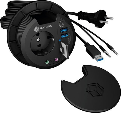 Hub USB Icy Box IB-HUB1430-CR, 4 porta, lexues karte SD MicroSD, i zi
